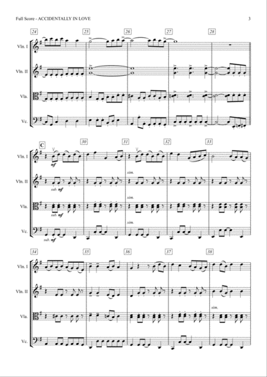 Accidentally In Love String Quartet scores gallery preview page 3