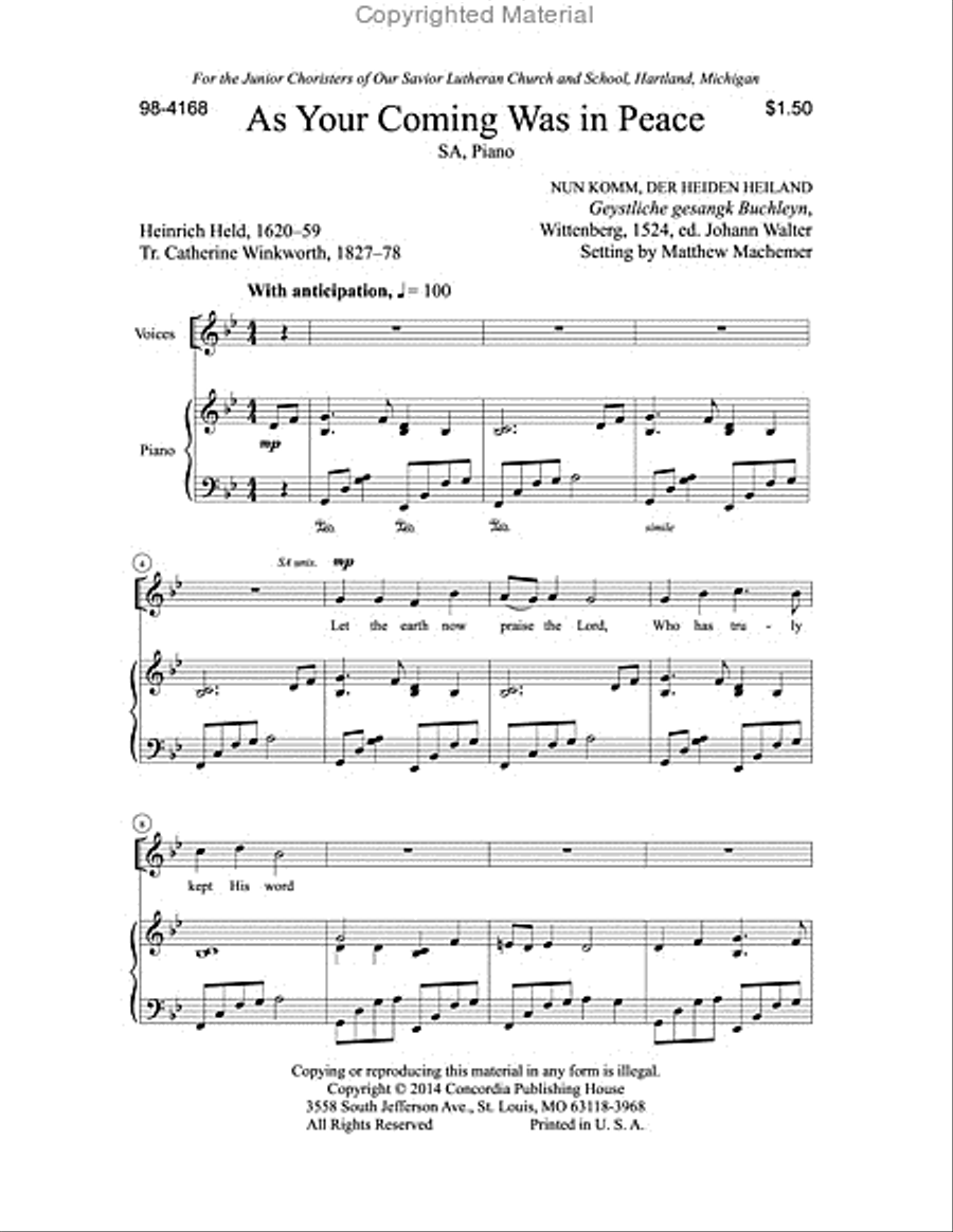 As Your Coming Was in Peace SA scores gallery preview page 2