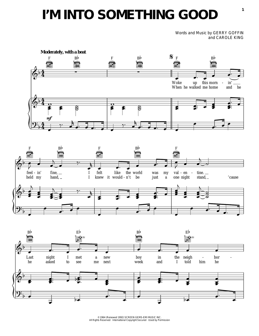 I'm Into Something Good Piano, Vocal, Guitar scores gallery preview page 1