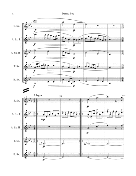 Danny Boy for Saxophone Quintet - (SAATB) Score image number null