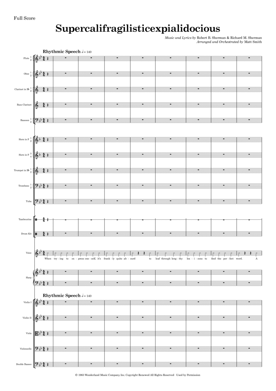 Supercalifragilisticexpialidocious by Richard M. Sherman Full Orchestra - Digital Sheet Music