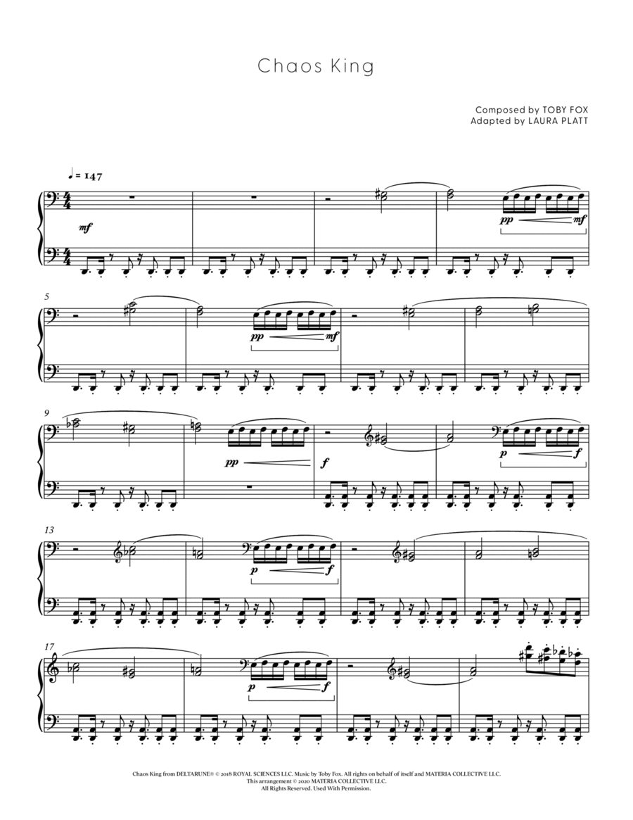 Chaos King (DELTARUNE - Piano Sheet Music) Easy Piano scores gallery preview page 1