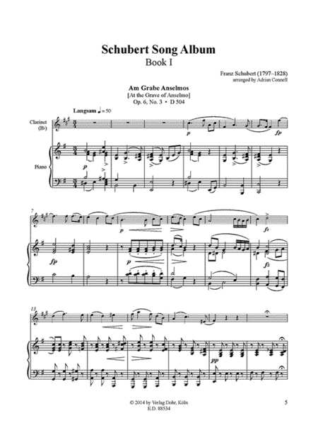 Schubert Song Album I (für Klarinette und Klavier)