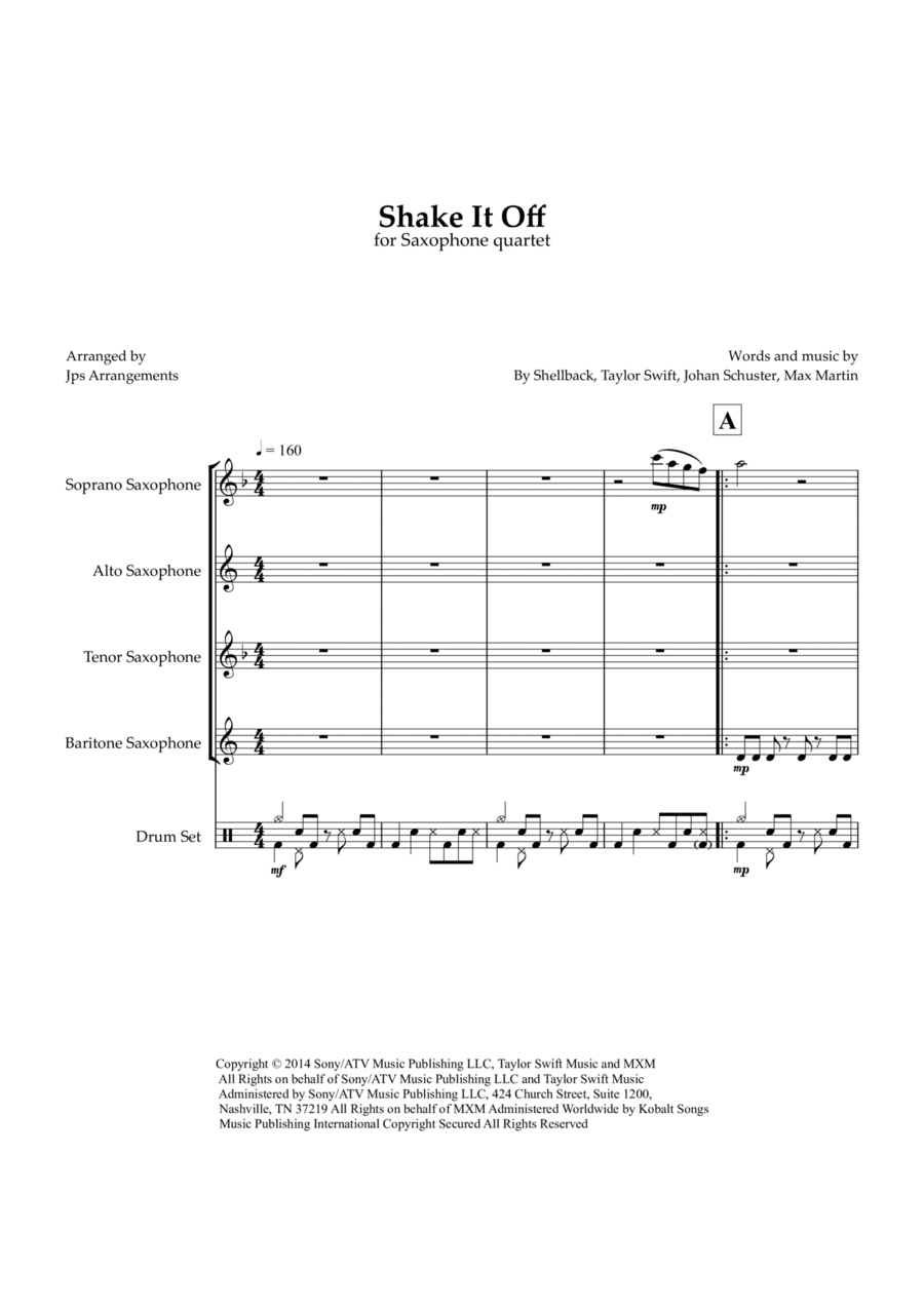 Shake It Off Saxophone Quartet scores gallery preview page 1