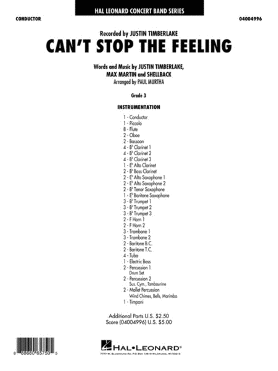 Can't Stop the Feeling Concert Band scores gallery preview page 2