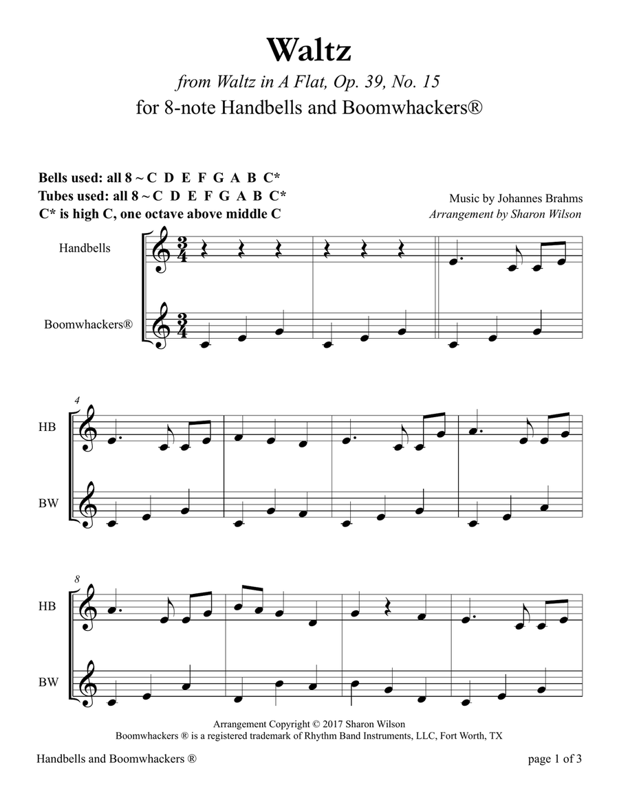 Waltz for 8-note Bells and Boomwhackers® (with Black and White Notes) Handbell Choir scores gallery preview page 4