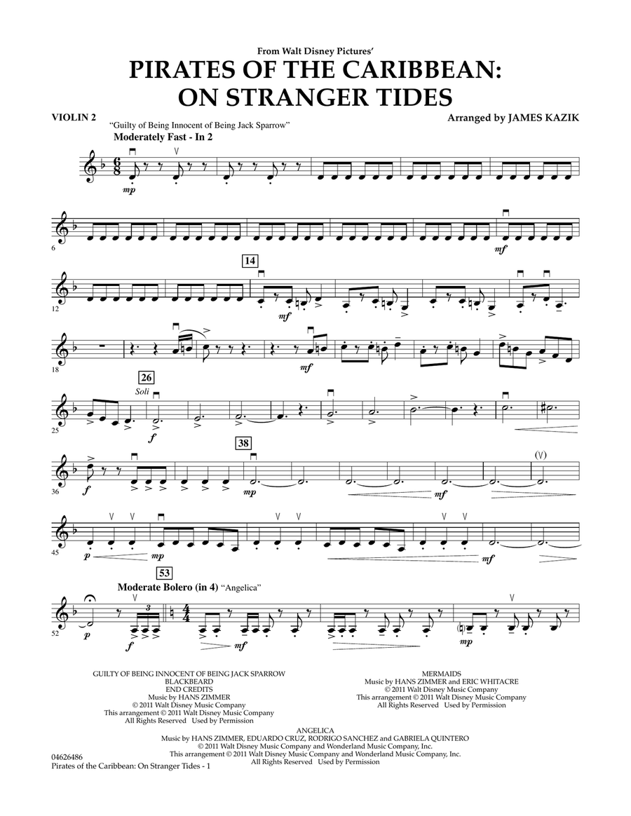 Pirates Of The Caribbean: On Stranger Tides - Violin 2 Orchestra scores gallery preview page 1