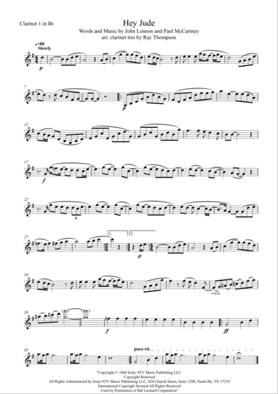 Hey Jude Clarinet Trio scores gallery preview page 4