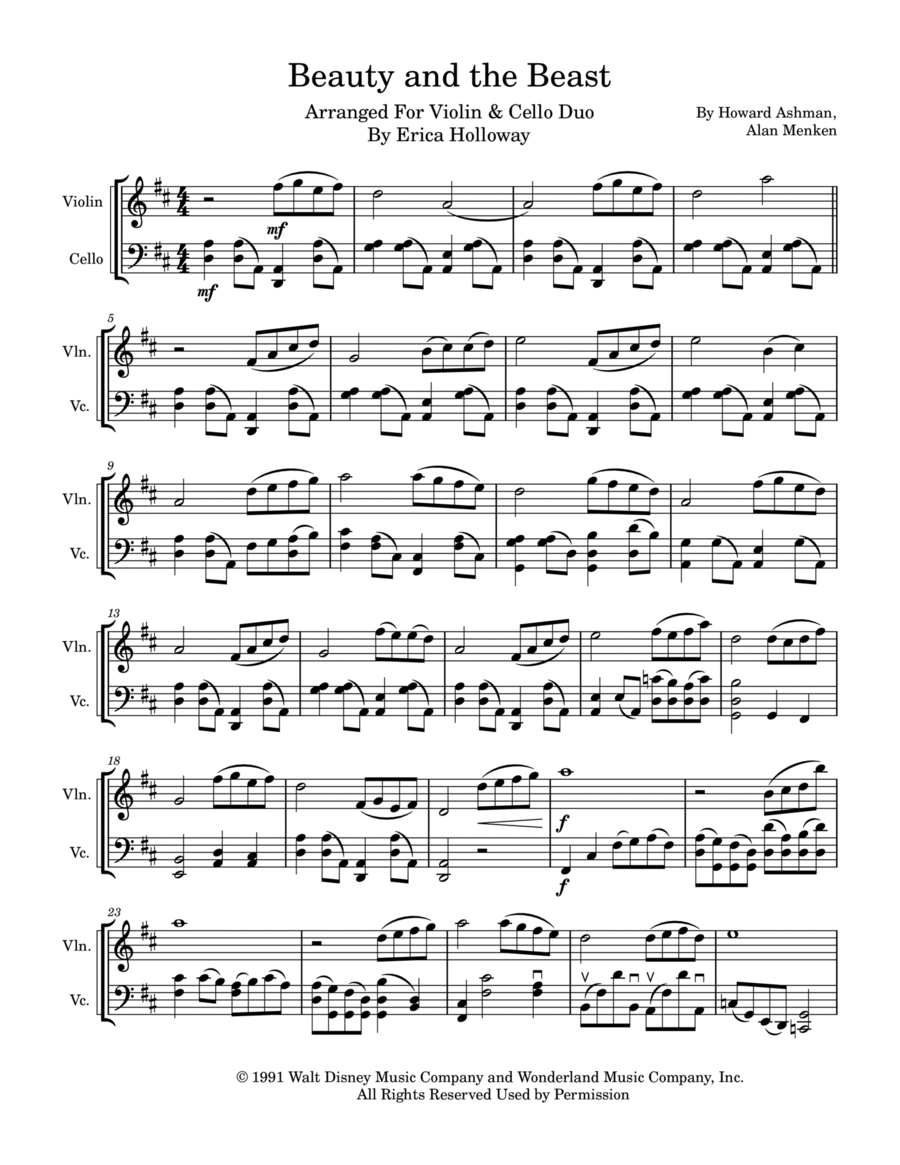 Beauty And The Beast String Duet scores gallery preview page 1