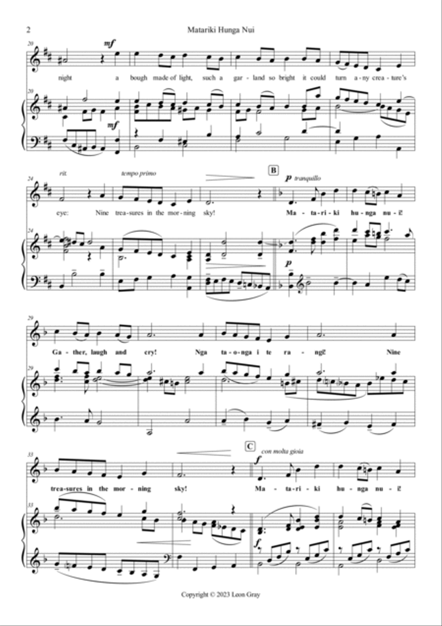 Matariki Hunga Nui Piano, Vocal, Guitar scores gallery preview page 2
