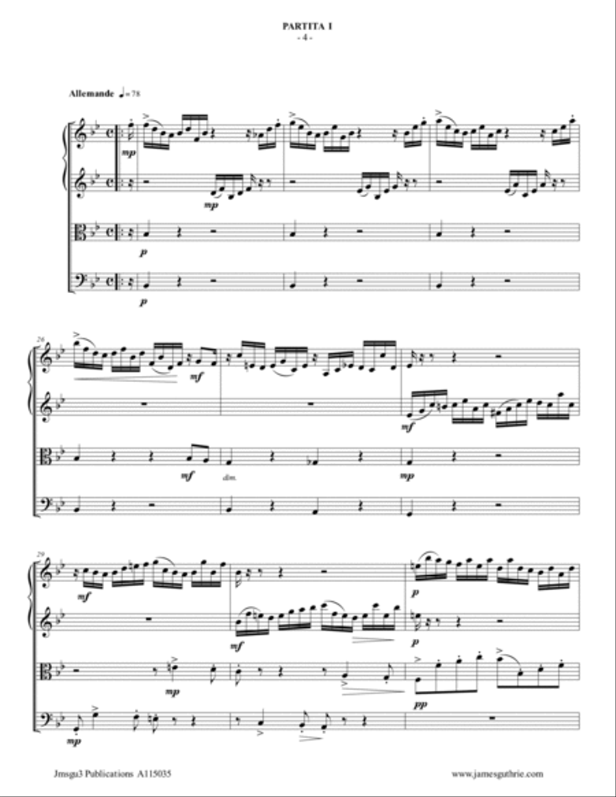 BACH: 6 Partitas Complete BWV 825-830 for String Quartet String Quartet scores gallery preview page 4