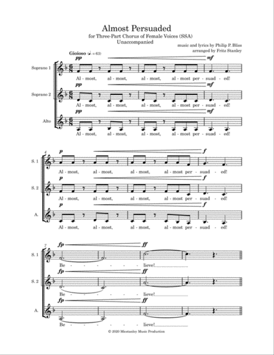 Almost Persuaded - SSA A Cappella SSA scores gallery preview page 2