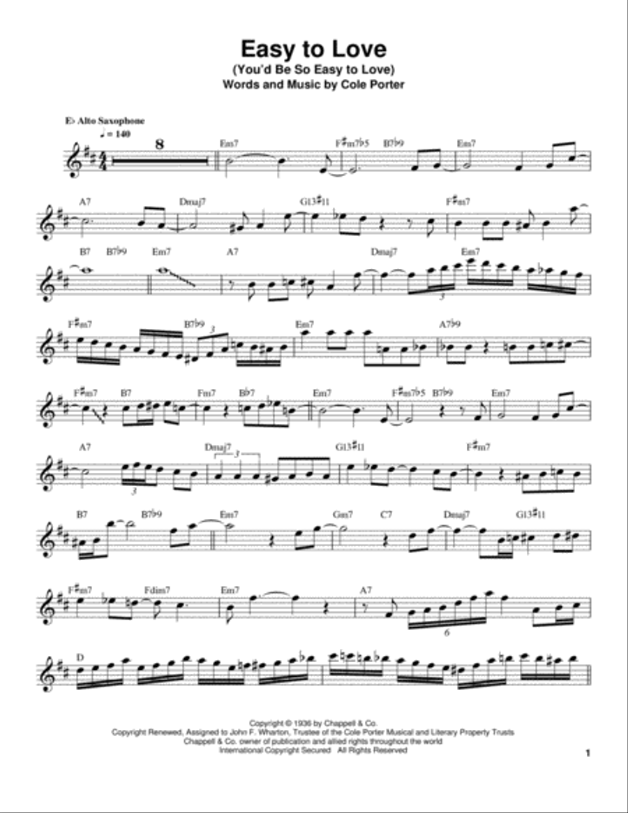 Easy To Love (You'd Be So Easy To Love) Tenor Saxophone scores gallery preview page 1