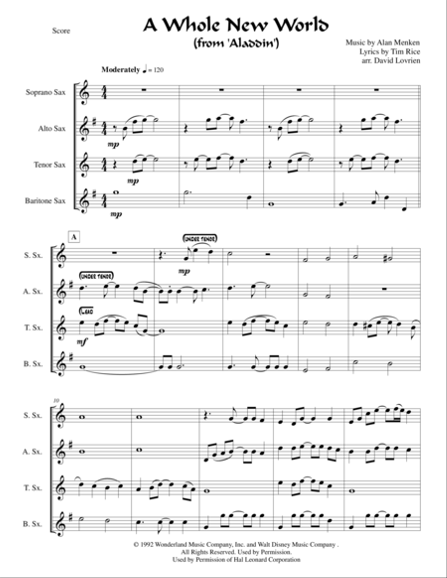 A Whole New World (from 'Aladdin') Woodwind Quartet scores gallery preview page 1