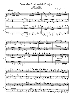 Mozart - Sonata for Piano Four-Hands in D major, K.381/123a - 1st Mov Original With Fingered