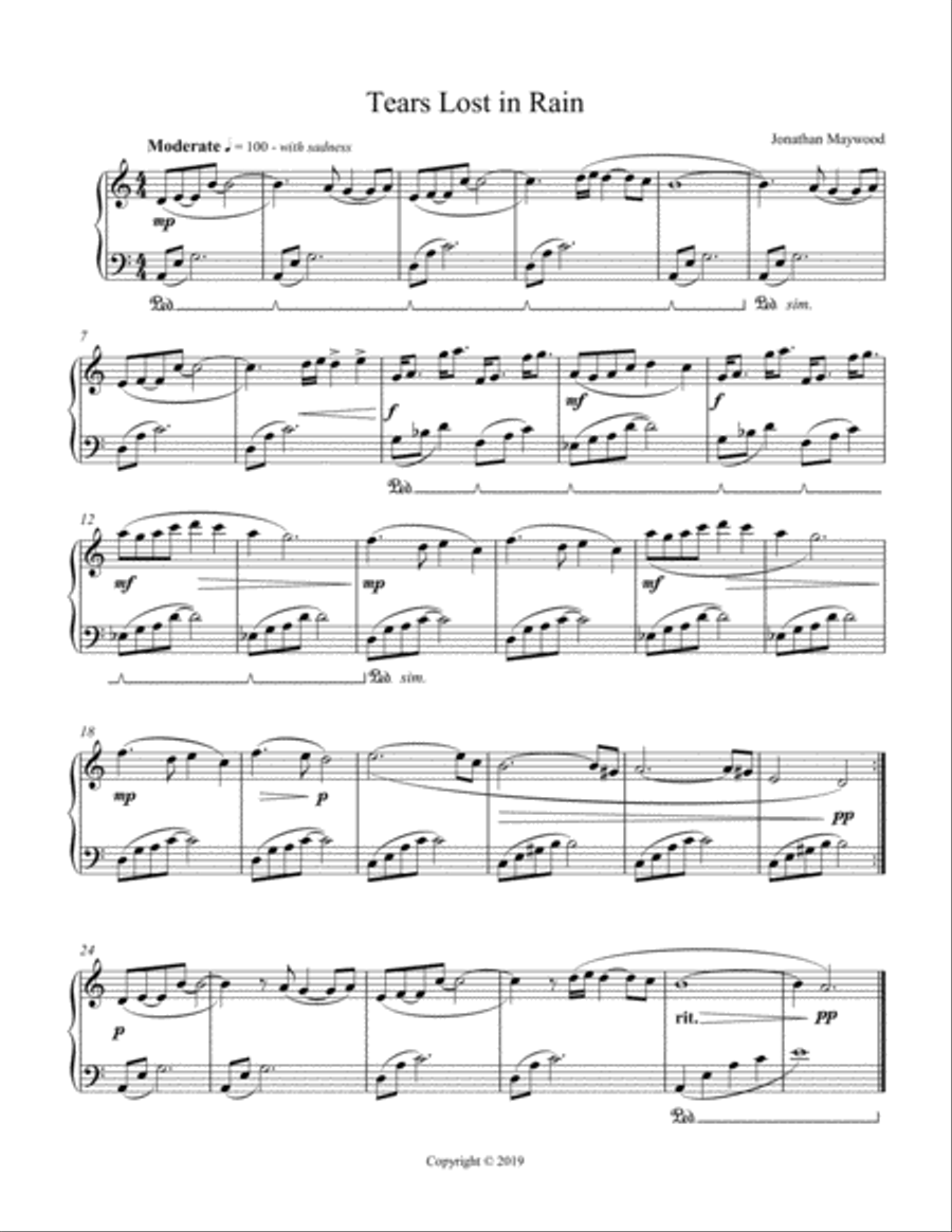 Tears Lost in Rain Piano Solo scores gallery preview page 1