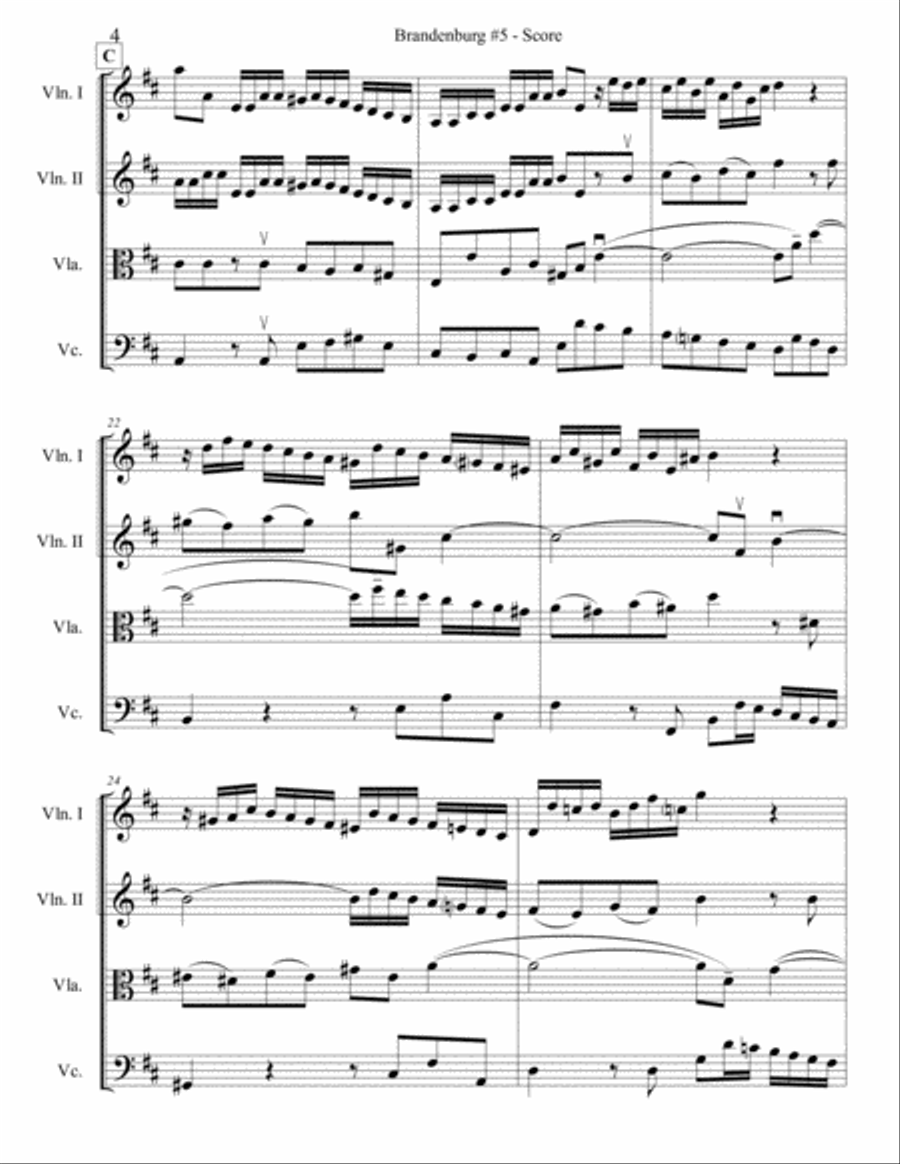 Brandenburg Concerto #5, 1st Mvt. for String Quartet String Quartet scores gallery preview page 4