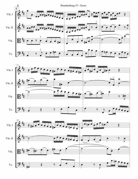 Brandenburg Concerto #5, 1st Mvt. for String Quartet image number null