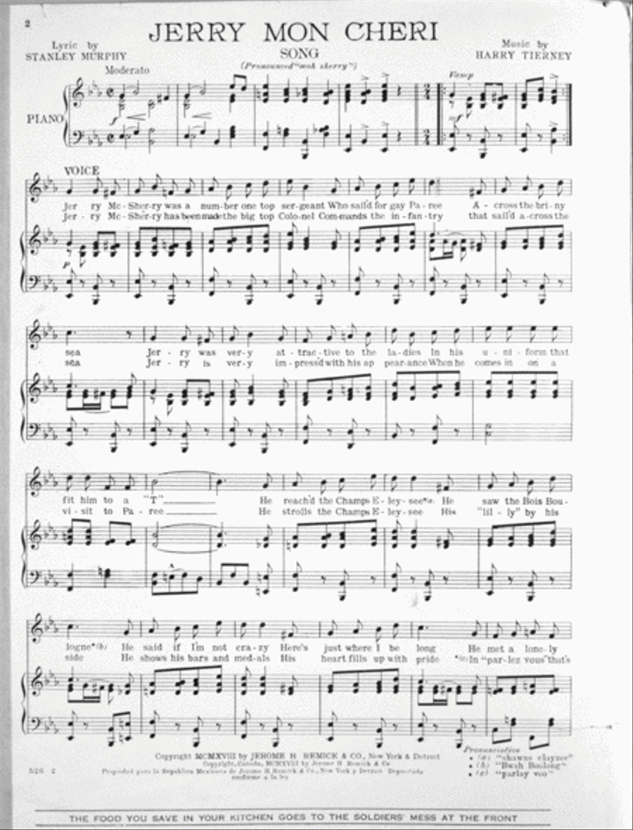 Jerry Mon Cheri. Song Voice scores gallery preview page 2