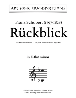 Book cover for SCHUBERT: Rückblick, D. 911 no. 8 (transposed to E-flat minor)