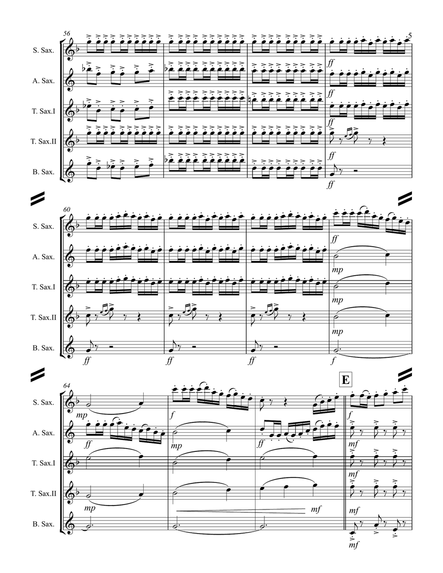 Procession of the Nobles from Mlada (for Saxophone Quintet SATTB) Saxophone Quintet scores gallery preview page 6