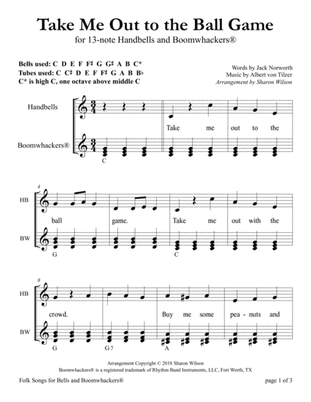 Take Me Out to the Ball Game for 13-note Bells and Boomwhackers® (with Black and White Notes) image number null