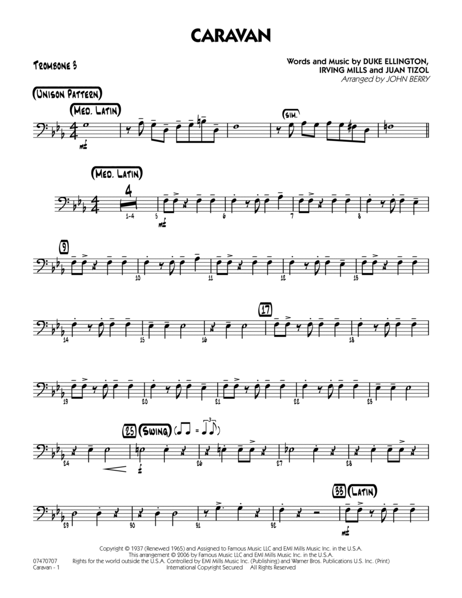 Caravan - Trombone 3 Caravan - Trombone 3 Jazz Ensemble scores gallery preview page 1