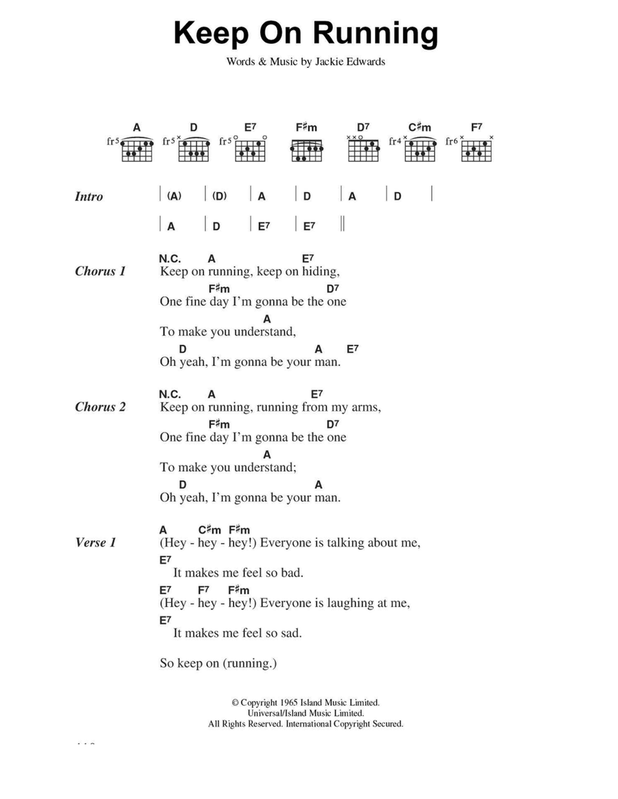 Keep On Running Easy Guitar scores gallery preview page 1