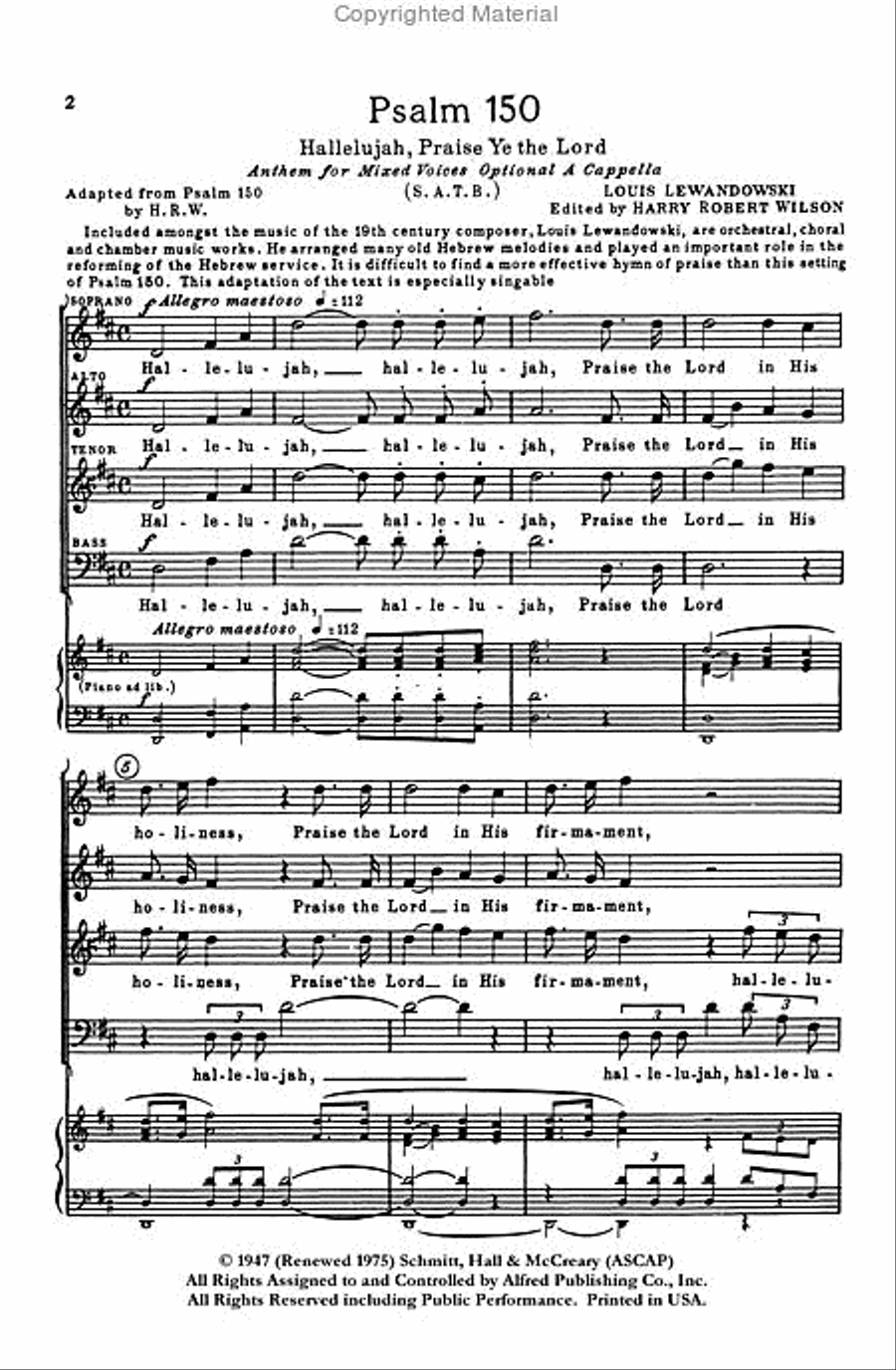 Psalm 150 (Hallelujah, Praise Ye the Lord) 4-Part scores gallery preview page 2