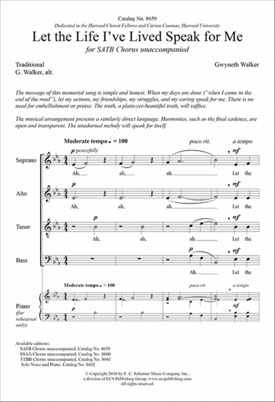 Let the Life I've Lived Speak for Me 4-Part scores gallery preview page 1