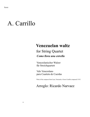 Book cover for Como llora una estrella. Venezuelan Waltz, Vals Venezolano