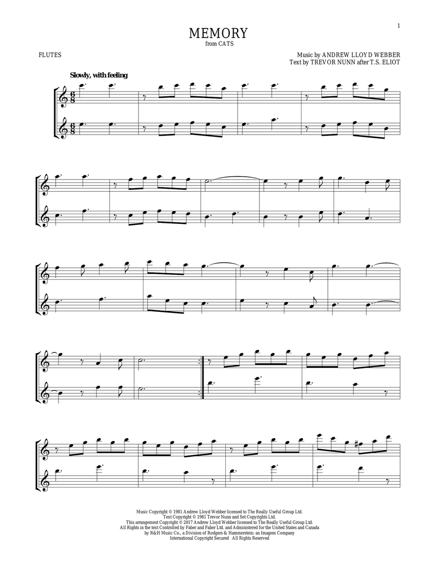 Memory (from Cats) Flute Duet scores gallery preview page 1