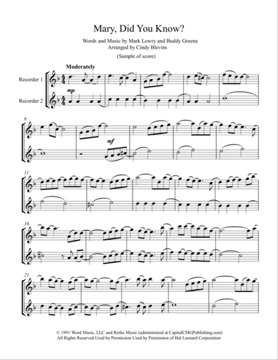 Mary, Did You Know? Woodwind Duet scores gallery preview page 2