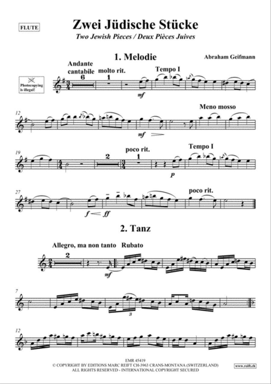 Zwei Judische Stucke Flute Solo scores gallery preview page 2