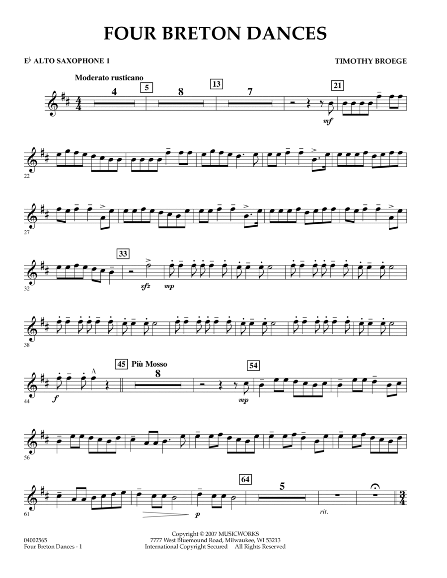 Four Breton Dances - Eb Alto Saxophone 1 Alto Saxophone scores gallery preview page 1