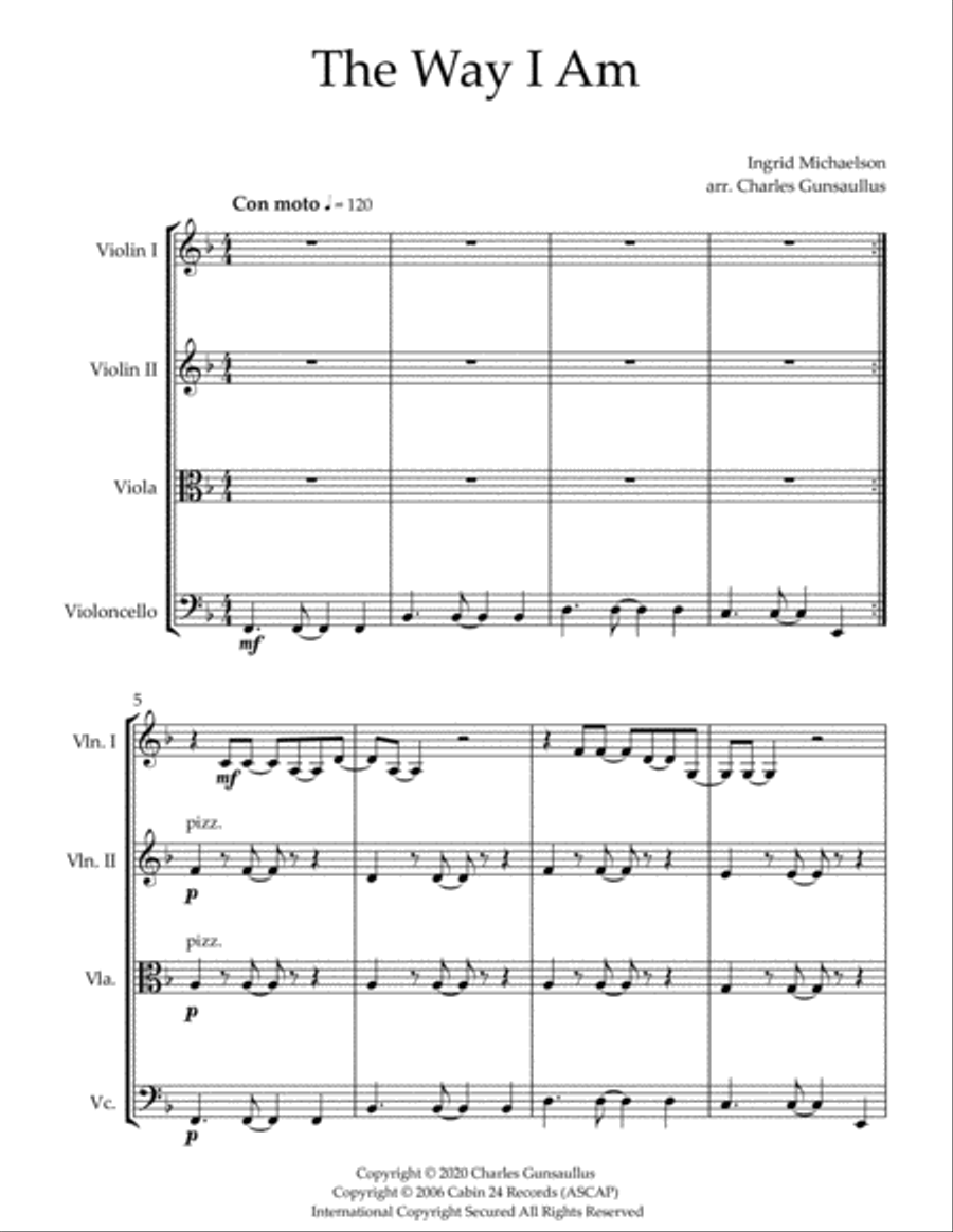 The Way I Am The Way I Am String Quartet scores gallery preview page 1