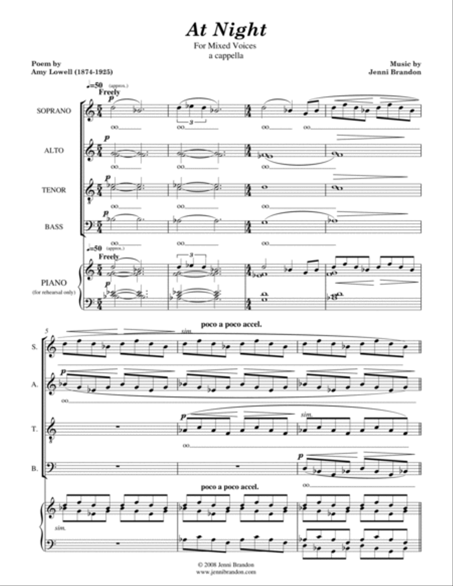 At Night for SATB a cappella 4-Part scores gallery preview page 3