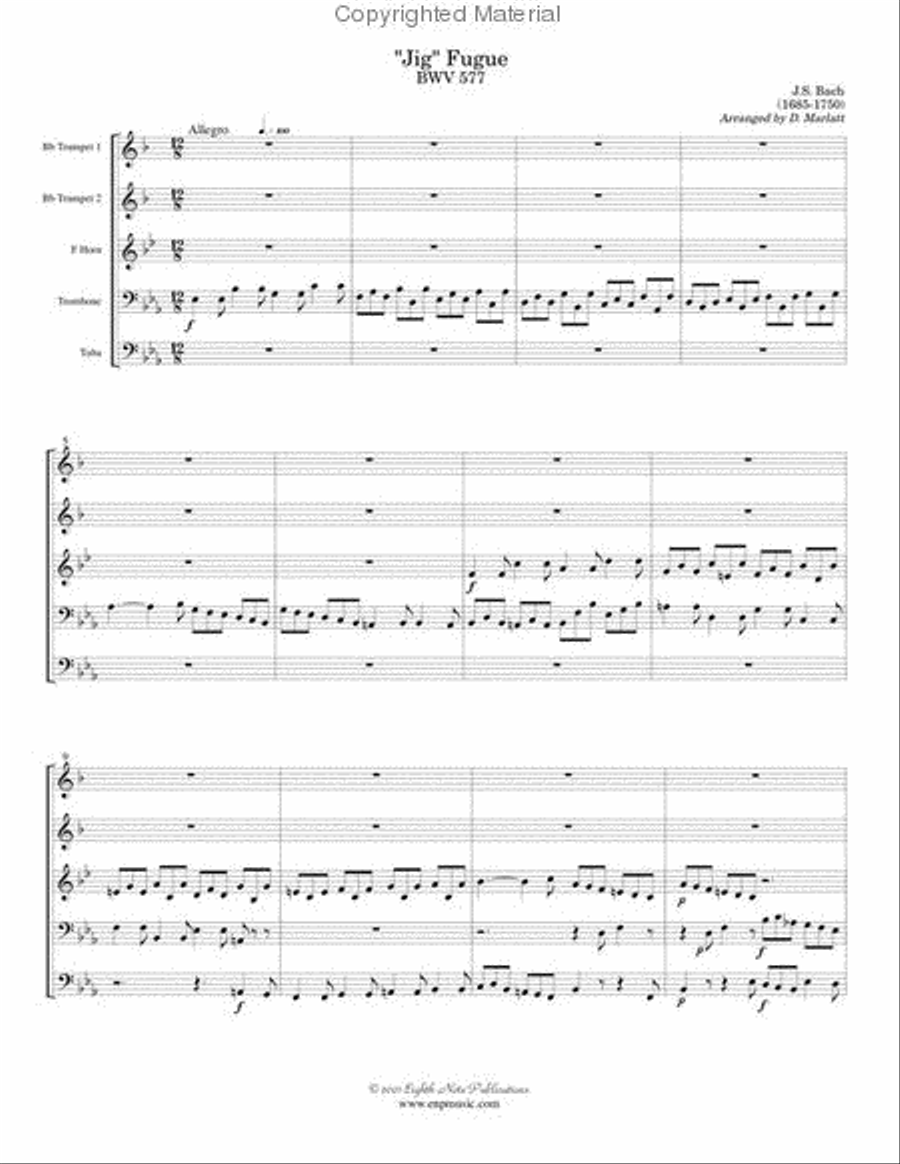 Jig Fugue, BWV 577 Jig Fugue, BWV 577 Brass Quintet scores gallery preview page 2