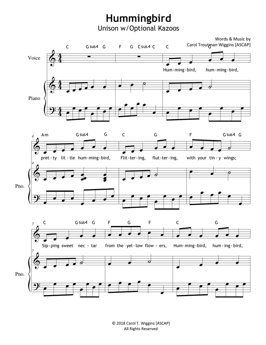 Hummingbird Hummingbird Unison Choir scores gallery preview page 1