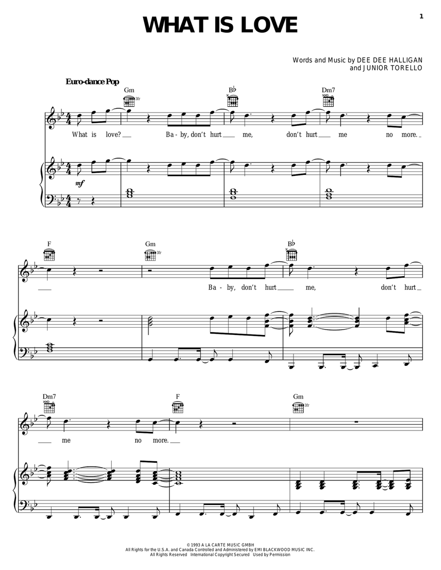 What Is Love Piano, Vocal, Guitar scores gallery preview page 1