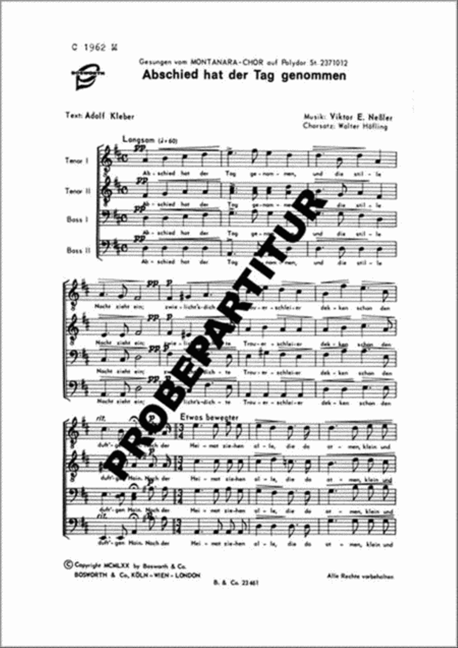 Abschied hat der Tag genommen Men's Choir scores gallery preview page 1