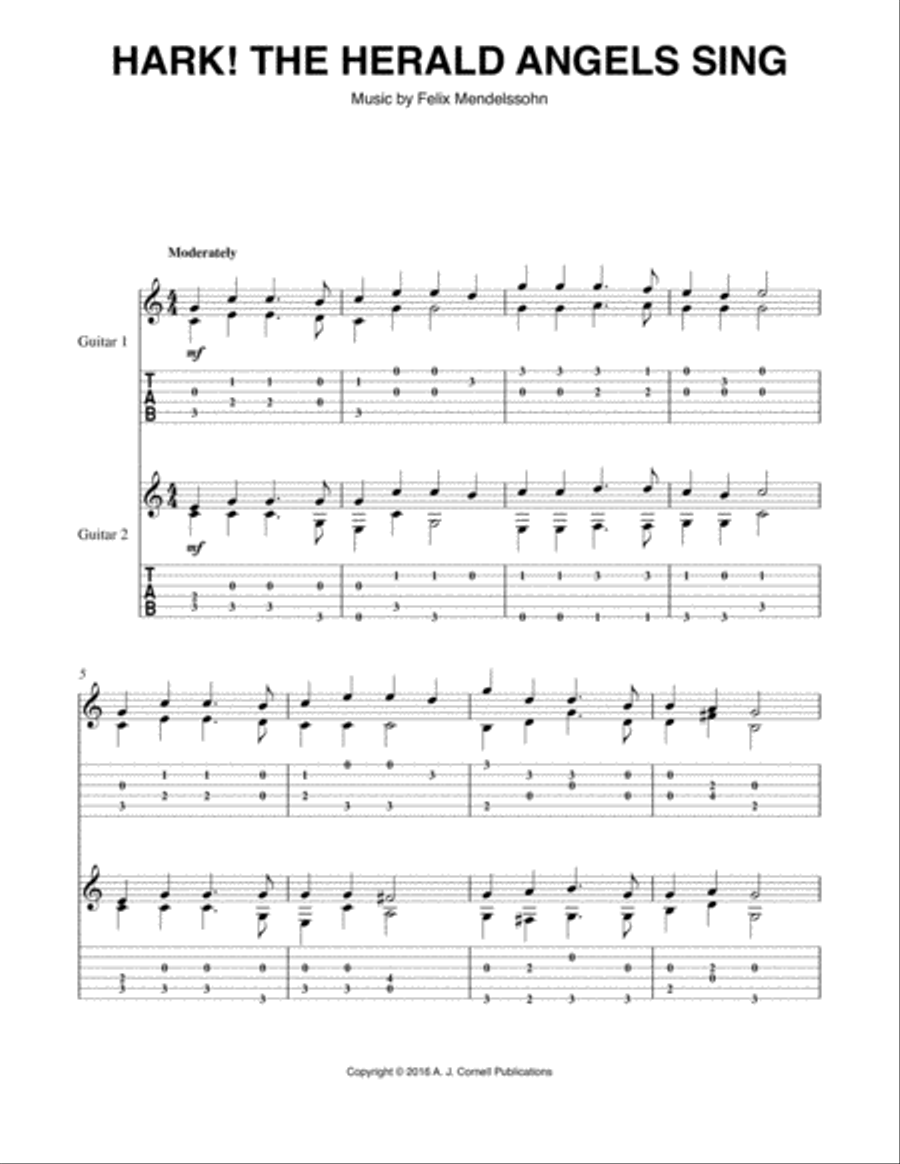 Hark! The Herald Angels Sing Classical Guitar scores gallery preview page 1