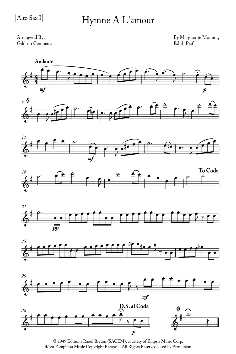 Hymne A L'amour Saxophone Quintet scores gallery preview page 6