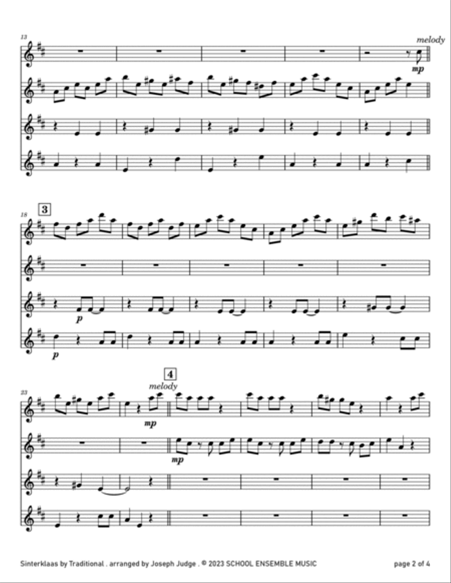 Sinterklaas for Clarinet Quartet in Schools Clarinet Quartet scores gallery preview page 2