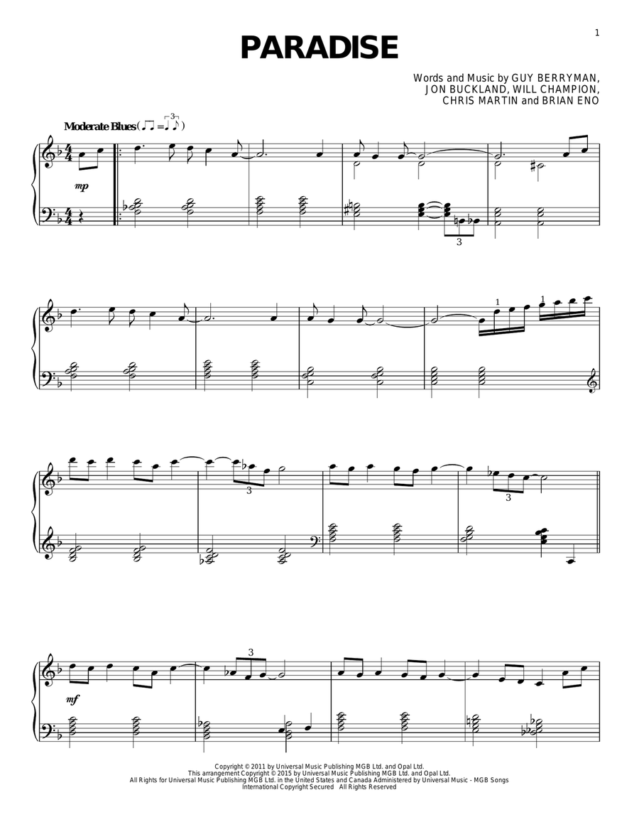 Paradise [Jazz version] Piano Solo scores gallery preview page 1
