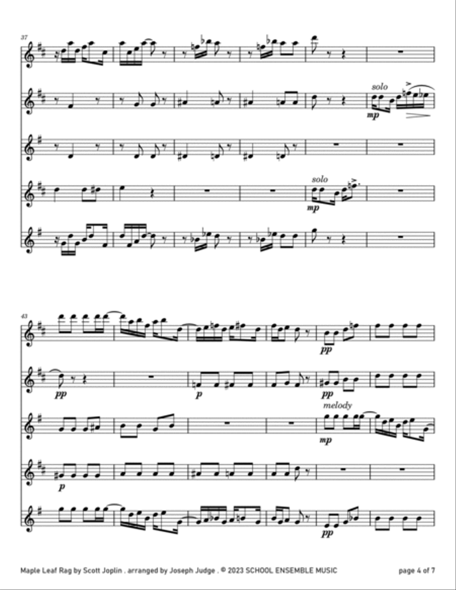 Maple Leaf Rag by Scott Joplin for Saxophone Quartet in Schools Saxophone Quartet scores gallery preview page 4