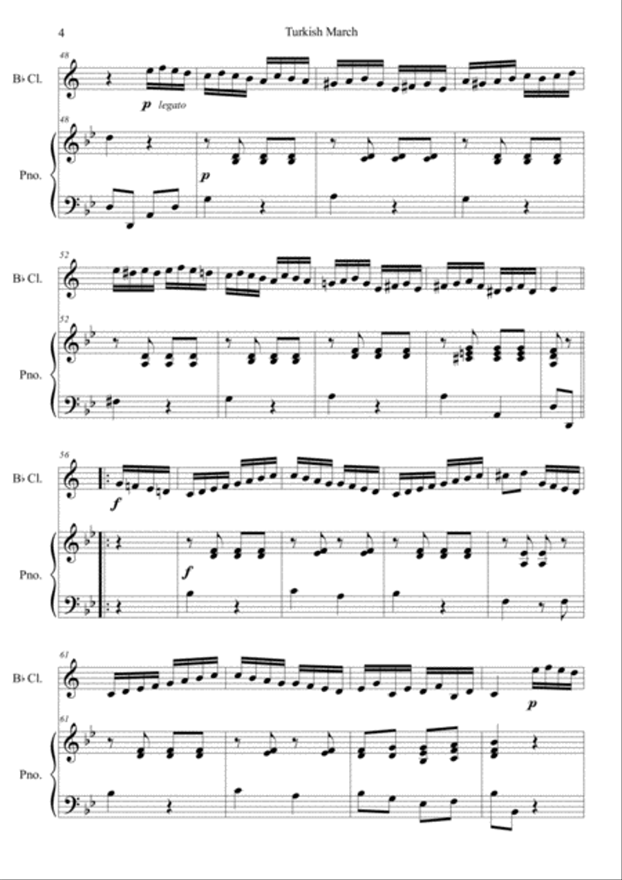 Turkish march (Piano sonata k.331 mov.3) in Gm Clarinet Solo scores gallery preview page 4