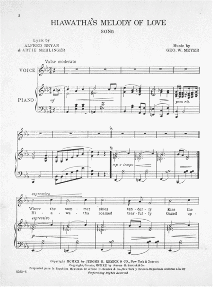 Hiawatha's Melody of Love. Song Voice scores gallery preview page 2