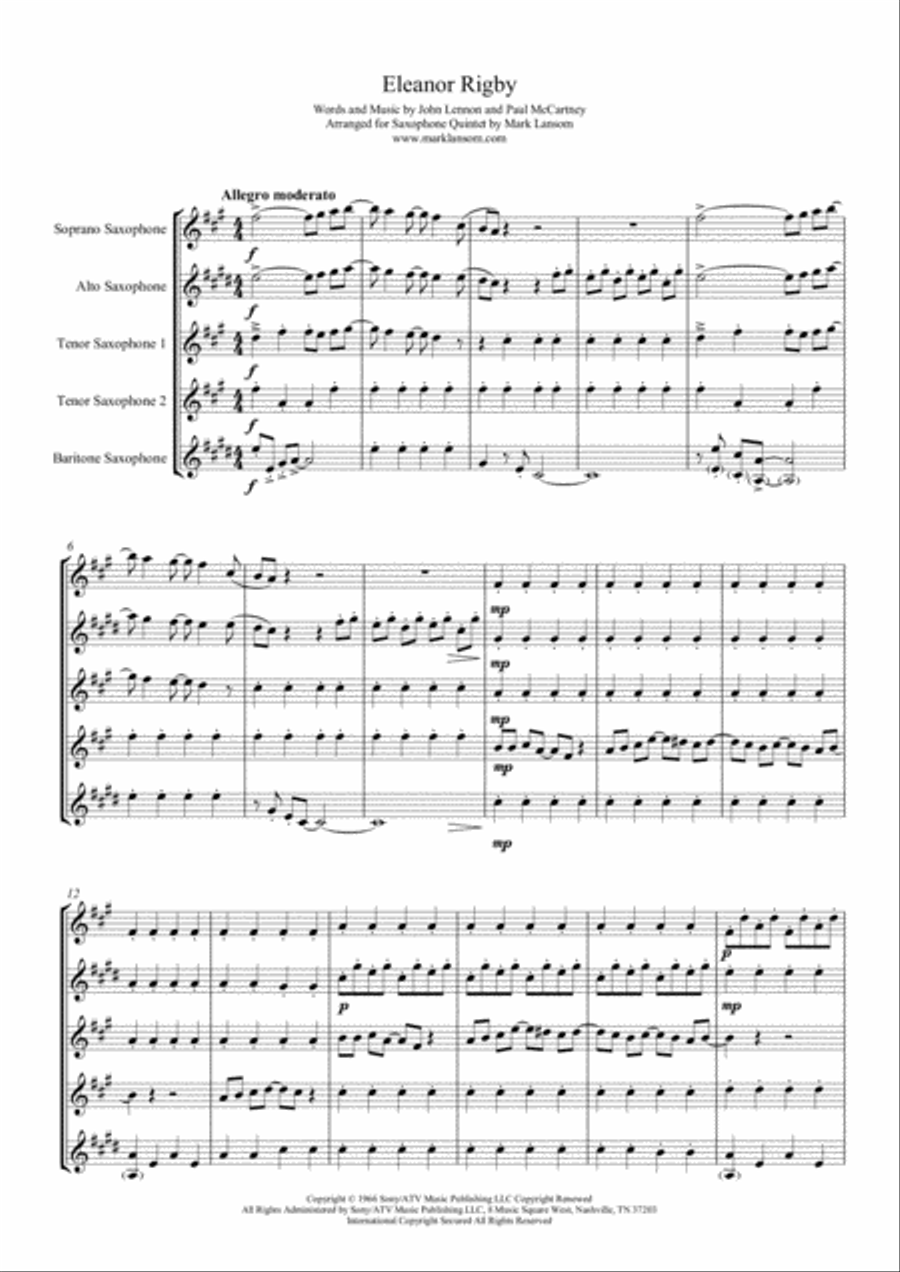 Eleanor Rigby Woodwind Quintet scores gallery preview page 1