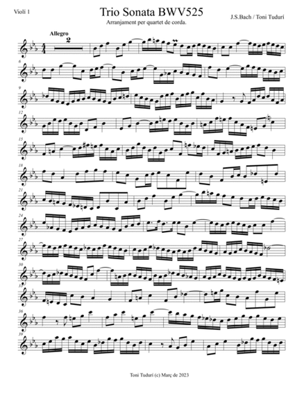 Trio sonatas BWV525-530 Arrangement for string quartet or woodwind quartet formations.